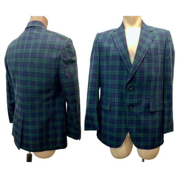 80s Anderson-Little New Englander Blue & Green Plaid Blazer | Sportcoat - Picture 9 of 10